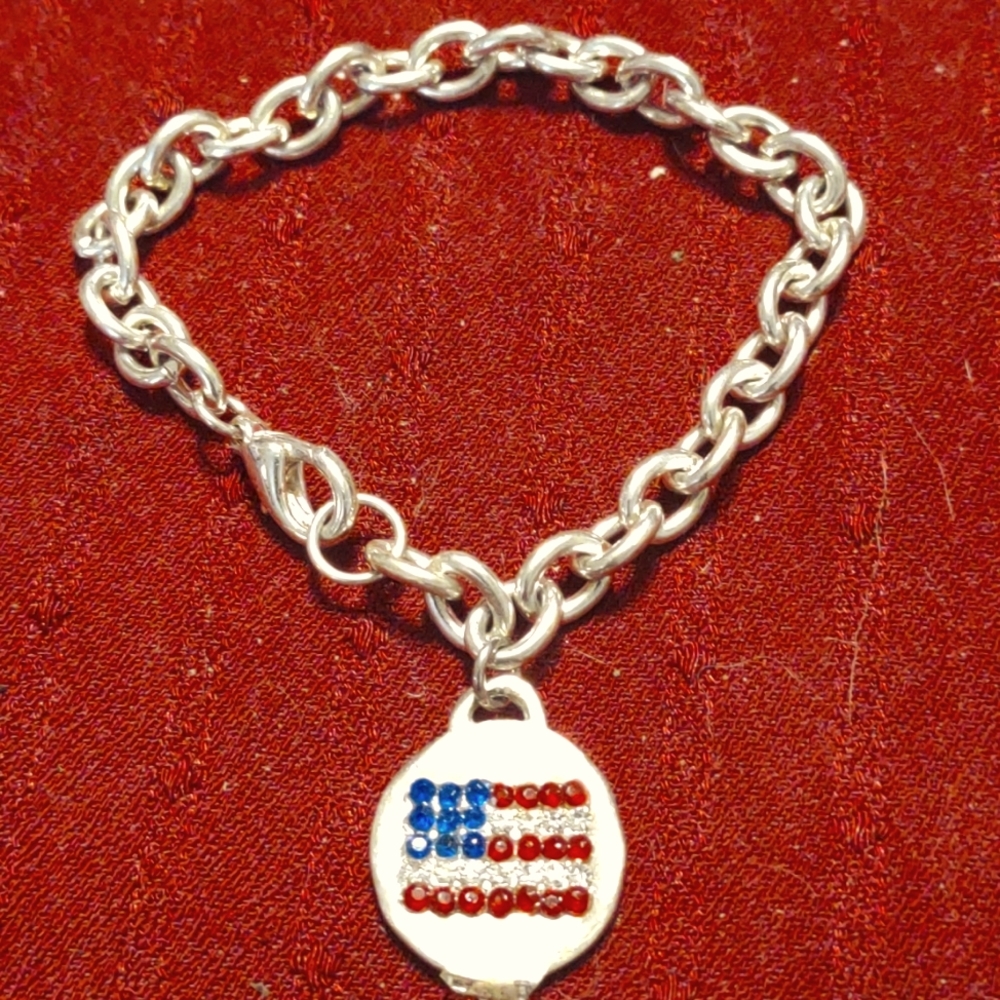 Vintage silver chain American flag bracelet